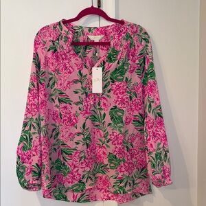 NWT - Lilly Pulitzer Elsa Silk Top, conch shell Pink Koala La La, Size Large